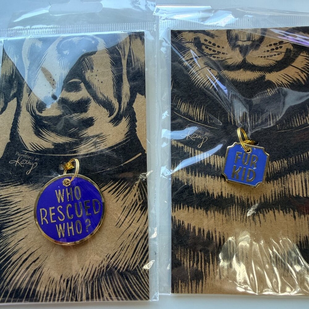 Primitives By Kathy Pet Charms Metal Enamel Fur Kid & Rescued Who Design